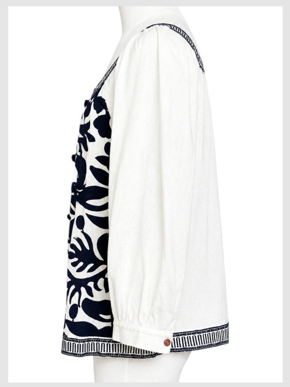 Anthropologie Maeve Liyah Blouse Navy Blue White Embroidered Square Neck S 6 - Picture 6 of 9